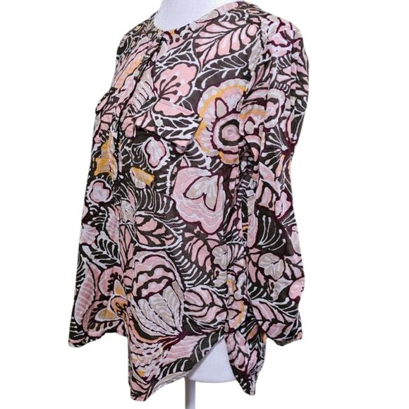 LOFT Outlet Womens Top Sz S Pink Floral Tropical Long Sleeve button up Blouse - Picture 4 of 7